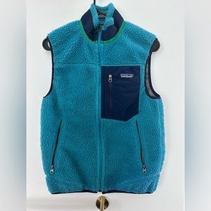 Patagonia Retro Sherpa Vest, Men’s XS / Fits Women’s S, Turquoise and Navy